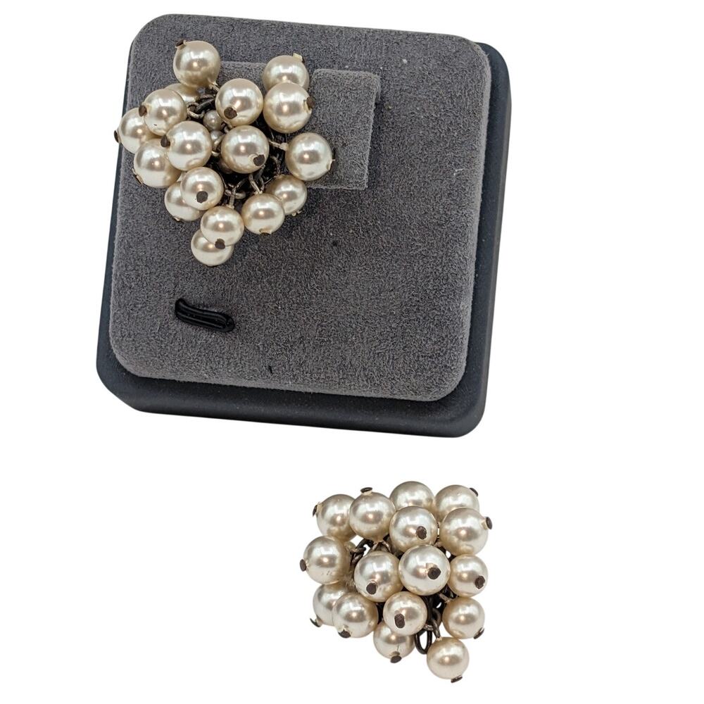 Vintage/Antique FRANCE Faux Pearl Cluster Clip On Earrings